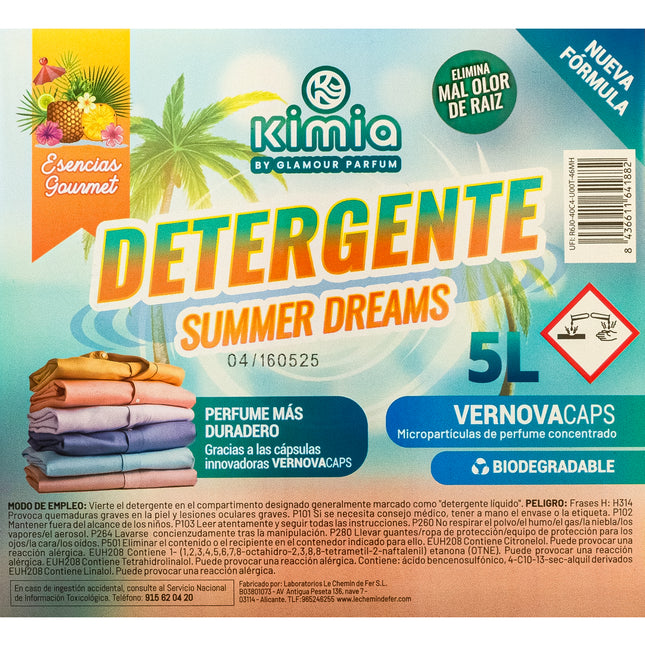 KIMIA - Pack Detergente Summer Dreams + Suavizante Concentrado Mimoso 5L con Bomba | Limpieza Profunda | Fragancia Primaveral y Duradera | Protege Color de la Ropa | Suavidad y Frescor Duradero