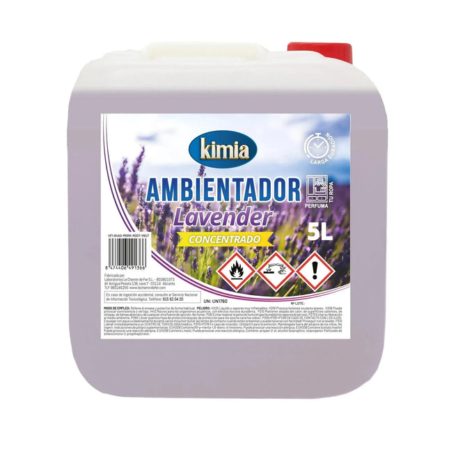 KIMIA | Pack Perfumador de Hogar Concentrado | Garrafa + Atomizador | Aroma Flor de Lavanda | Ambientador Ideal para Hogar, Coche, Comercios y Hostelería | Concentración Alta en Esencias | 5L