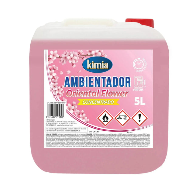 KIMIA | Pack Perfumador de Hogar Concentrado | Garrafa + Atomizador | Aroma Flores Orientales | Ambientador Ideal para Hogar, Coche, Comercios y Hostelería | Concentración Alta en Esencias | 5L