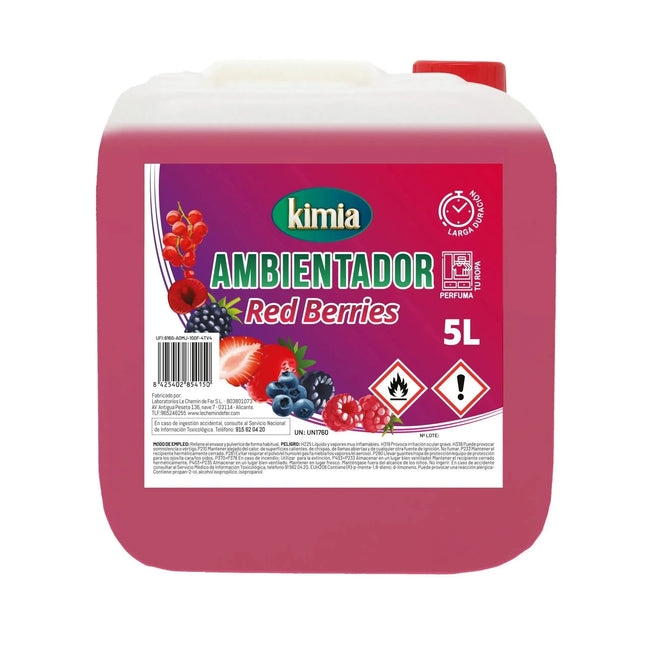 KIMIA | Pack Perfumador de Hogar Concentrado | Garrafa + Atomizador | Aroma Frutos Rojos | Ambientador Ideal para Hogar, Coche, Comercios y Hostelería | Concentración Alta en Esencias | 5L