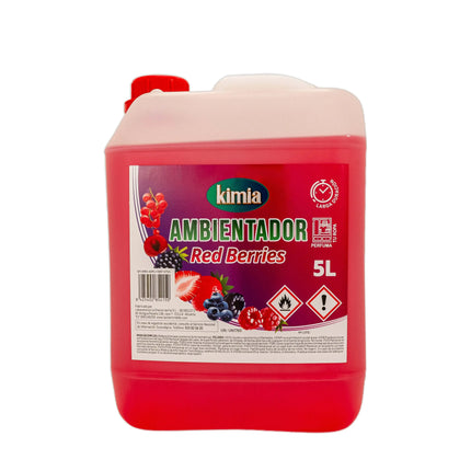 KIMIA | Pack Perfumador de Hogar Concentrado | Garrafa + Atomizador | Aroma Frutos Rojos | Ambientador Ideal para Hogar, Coche, Comercios y Hostelería | Concentración Alta en Esencias | 5L