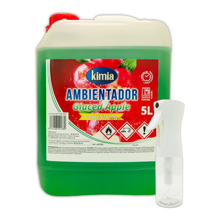 KIMIA | Pack Perfumador de Hogar Concentrado | Garrafa + Atomizador | Aroma Manzana Caramelizada | Ambientador Ideal para Hogar, Coche, Comercios y Hostelería | Concentración Alta en Esencias | 5L