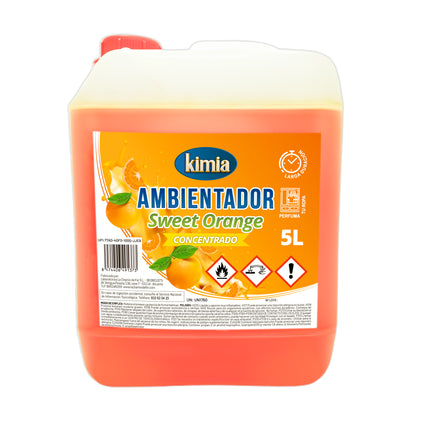 KIMIA | Pack Perfumador de Hogar Concentrado | Garrafa + Atomizador | Aroma Naranja Dulce | Ambientador Ideal para Hogar, Coche, Comercios y Hostelería | Concentración Alta en Esencias | 5L