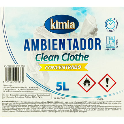 KIMIA - Pack Sensorial Concentrado Clean Clothe | Ambientador 5L+ Fregasuelos 5L | Fragancia Duradera | Fórmula Concentrada | Limpiador de Suelo | Limpieza Profunda