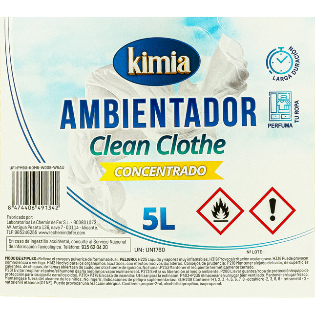 KIMIA - Pack Sensorial Concentrado Clean Clothe | Ambientador 5L+ Fregasuelos 5L | Fragancia Duradera | Fórmula Concentrada | Limpiador de Suelo | Limpieza Profunda