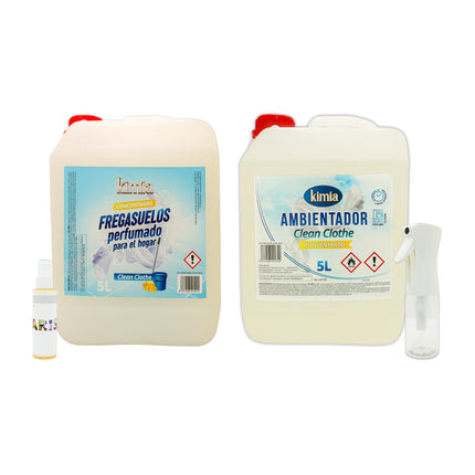 KIMIA - Pack Sensorial Concentrado Clean Clothe | Ambientador 5L+ Fregasuelos 5L | Fragancia Duradera | Fórmula Concentrada | Limpiador de Suelo | Limpieza Profunda
