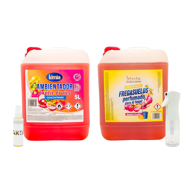 KIMIA - Pack Sensorial Concentrado Exotics Fruits | Ambientador 5L+ Fregasuelos 5L | Fragancia Duradera Frutas Exóticas | Fórmula Concentrada | Limpiador de Suelo | Limpieza Profunda