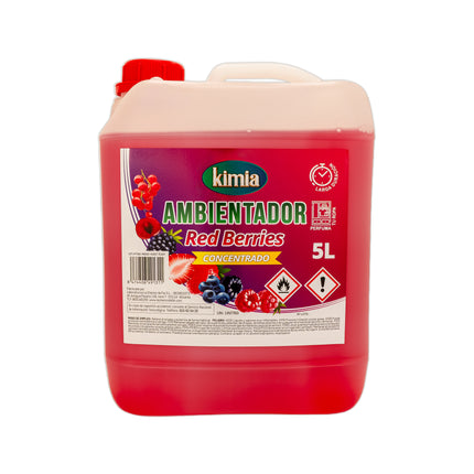 KIMIA - Pack Sensorial Concentrado Red Berries | Ambientador 5L+ Fregasuelos 5L | Fragancia Duradera Frutos Rojos | Fórmula Concentrada | Limpiador de Suelo | Limpieza Profunda