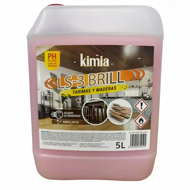 Kimia – Limpiador para Tarimas y Maderas LS-3 Brill 5L | pH Neutro, Brillo Intenso y Secado Rápido | Ideal para Suelos de Madera, Parquet y Laminados | Limpieza Profesional y Protección Duradera