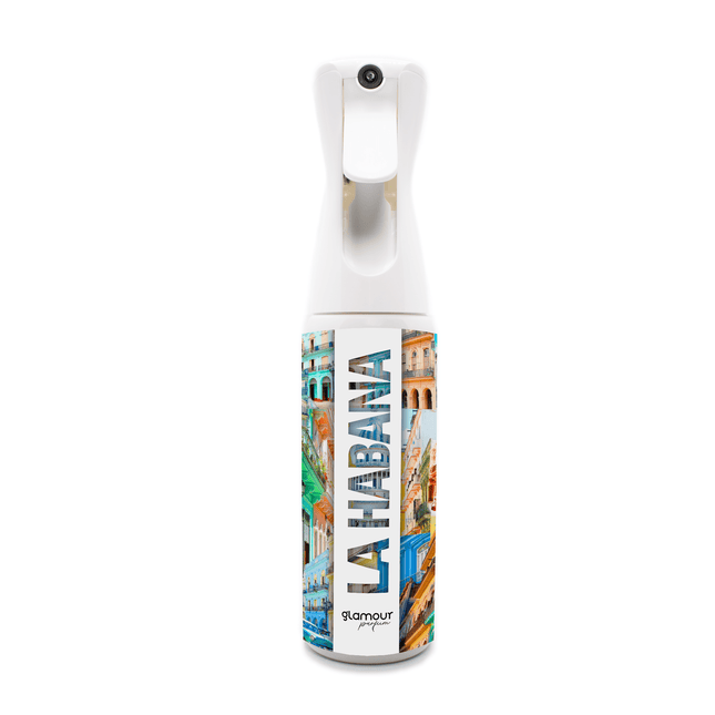 GLAMOUR PARFUM - Ambientador de Hogar La Habana - 300 ml - Pulverizador con Aroma Cítrico Especiado - Ambientador Textil en Spray - para Pulverizar en la Cama o en Cortinas - Reutilizable