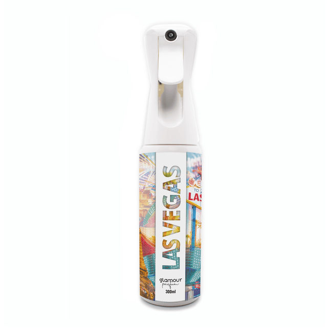 GLAMOUR PARFUM - Ambientador de Hogar Las Vegas- 300 ml - Pulverizador con Aroma Frutal y Dulce - Ambientador Textil en Spray - para Pulverizar en la Cama o en Cortinas - Reutilizable