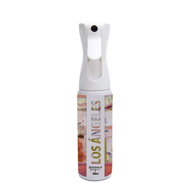 GLAMOUR PARFUM - Ambientador de Hogar Los Ángeles - 300 ml - Pulverizador con Aroma Fresco a Rosas - Ambientador Textil en Spray - para Pulverizar en la Cama o en Cortinas - Reutilizable
