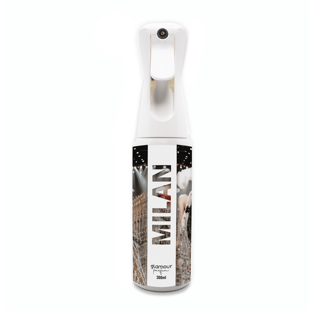 GLAMOUR PARFUM - Ambientador de Hogar Milán - 300 ml - Pulverizador con Aroma Floral y Cítrico - Ambientador Textil en Spray - para Pulverizar en la Cama o en Cortinas - Reutilizable