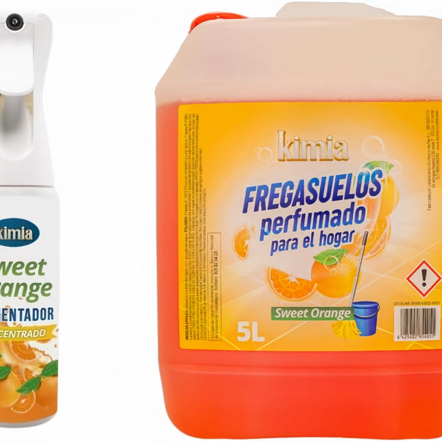 Pack Ahorro Sweet Orange KIMIA | Fregasuelos Profesional 5L + Ambientador Atomizador 300ml | Aroma Cítrico Uniforme