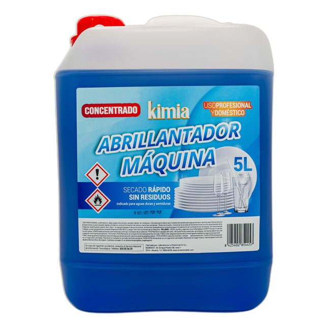 KIMIA | Abrillantador Líquido para Lavavajillas | Máquina | Quitagrasa | Profesional | Brillo Óptimo | Vajilla con Acabado Sin Marcas | Extra Cuidado para Vajillas Delicadas | Rápida disolución | 5L