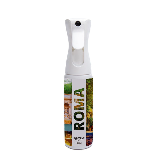 GLAMOUR PARFUM - Ambientador de Hogar Roma - 300 ml - Pulverizador con Aroma Floral y Manzana Verde - Ambientador Textil en Spray - para Pulverizar en la Cama o en Cortinas - Reutilizable