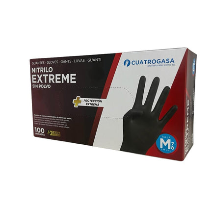 GUANTES DE NITRILO NEGROS EXTRA RESISTENTES PACK DE 100 UNIDADES - S