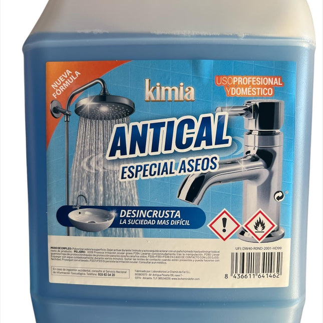 KIMIA - ANTICAL ESPECIAL ASEOS Y BAÑOS - DESINCRUSTANTE PROFESIONAL Y DOMÉSTICO - ELIMINA LA SUCIEDAD MÁS DIFÍCIL CAUSADA POR LA ACUMULACIÓN DE CAL - 5L