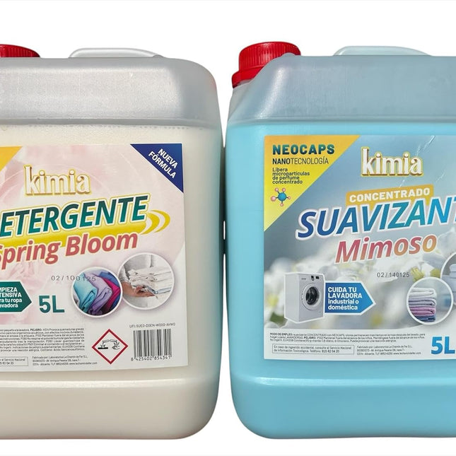 KIMIA | Suavizante + Detergente Concentrado Spring Bloom Mimoso | Protege tu ropa | Fragancia Intensa y Duradera | Para todo tipo de tejidos | Suavidad y frescor duraderos | Formato Profesional | 5L