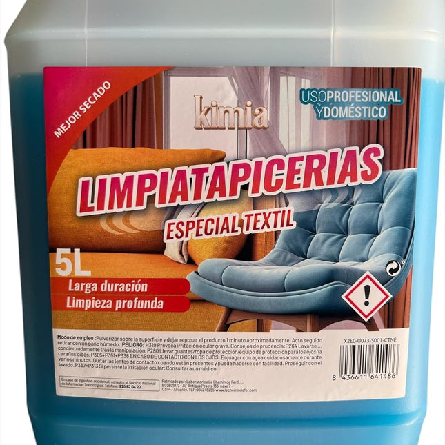 KIMIA - LIMPIATAPICERÍAS ESPECIAL TEXTIL - LIMPIADOR PROFESIONAL Y DOMÉSTICO - LIMPIEZA PROFUNDA EN TAPICERÍAS Y TEXTILES - RESULTADOS DURADEROS - 5L