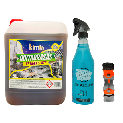 Pack Cocina & Barbacoa: Quita Grasas + Limpiacristales Flu Flú + Rasqueta Cuchilla de regalo